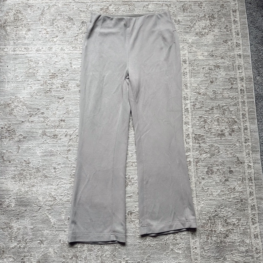 Jason Wu Ribbed Gray Taupe Wide-Leg Leisure Trouser Stretch Pull On Pants Casual